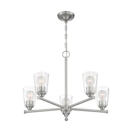 NUVO Fixture, Chandelier, 5-Lght, Incandescent, 60W, 120V, A19, Medium Base, Shade Width: 4 in. 60/7185